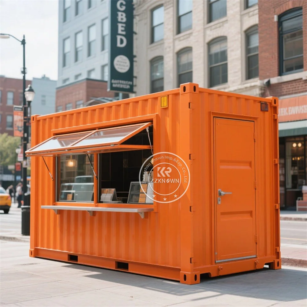 

Custom Modern Design Prefabricated Container Coffee Kiosk Magic House With Flap Windows Outdoor Container Cafe Shop