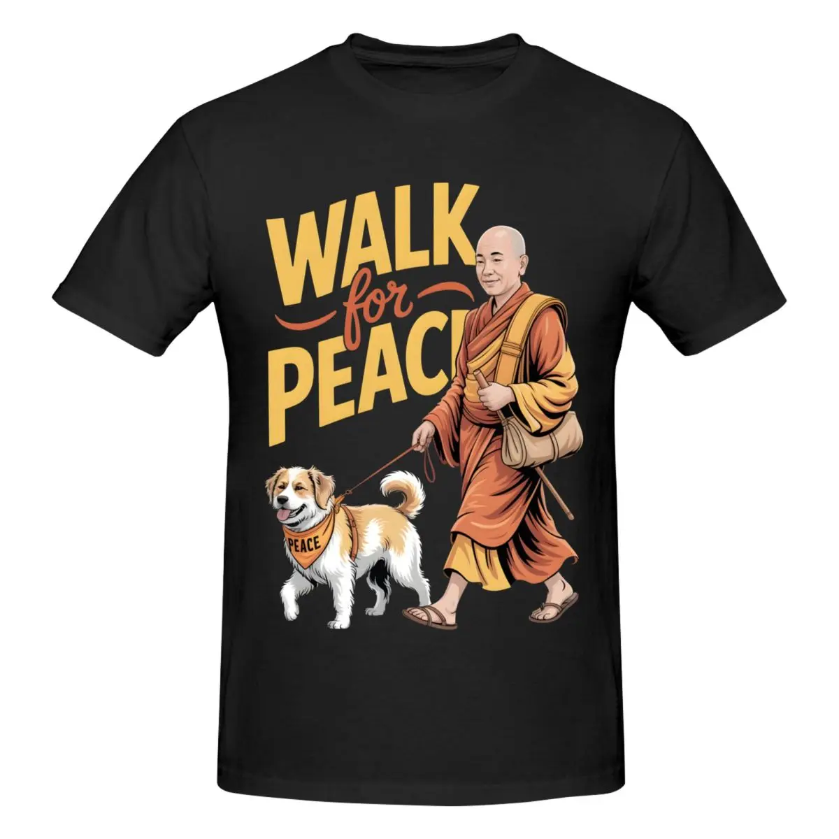 Camiseta bonita de algodón con cuello redondo para hombre, Aloka Walk For Peace Monks With Aloka Dog, camiseta Vintage de algodón con cuello redondo