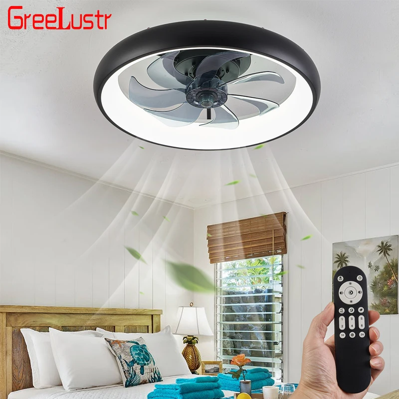 modern black led ventilador de teto remote led chandelier lampada do teto para restaurante e quarto silent ventiladores de teto velocidades 01