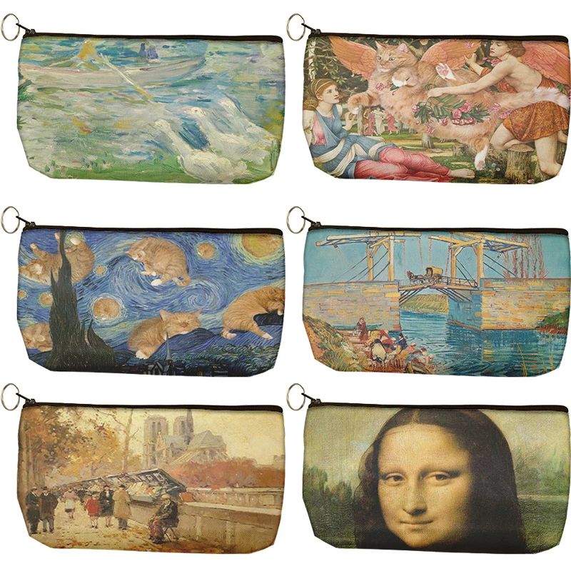 Popular Fashion Makeup Bag  Famous Oil Painting Canvas Cosmetic Bag New Girls Portable Zipper Cosmetic Bag Storage Bag