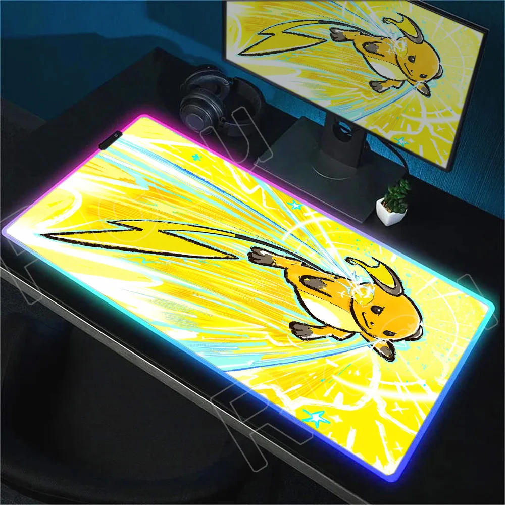 

RGB Gaming Mouse Pad PC Pikachu Gamer Cabiner Keyboard Rug XXL P-pokemonS Desktop HD Mouse Mat Carpet Kawaii Rubber LED Mousepad