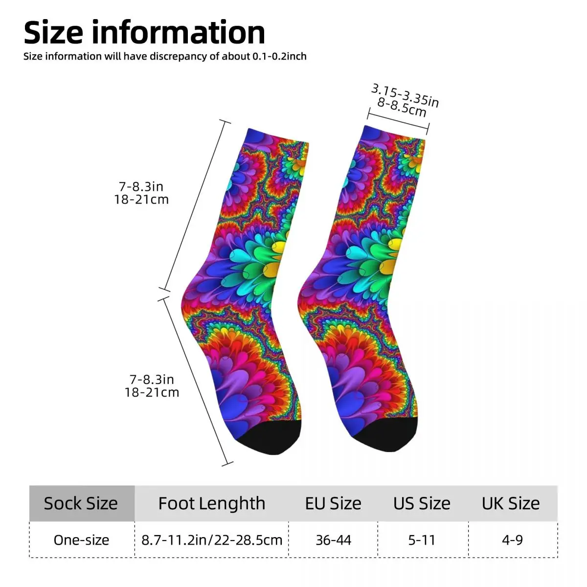 Chaussettes anti-éclaboussures arc-en-ciel pour hommes et femmes, chaussettes imprimées psychédéliques, chaussettes rétro respirantes, sports de course d'automne, chaussettes antibactériennes