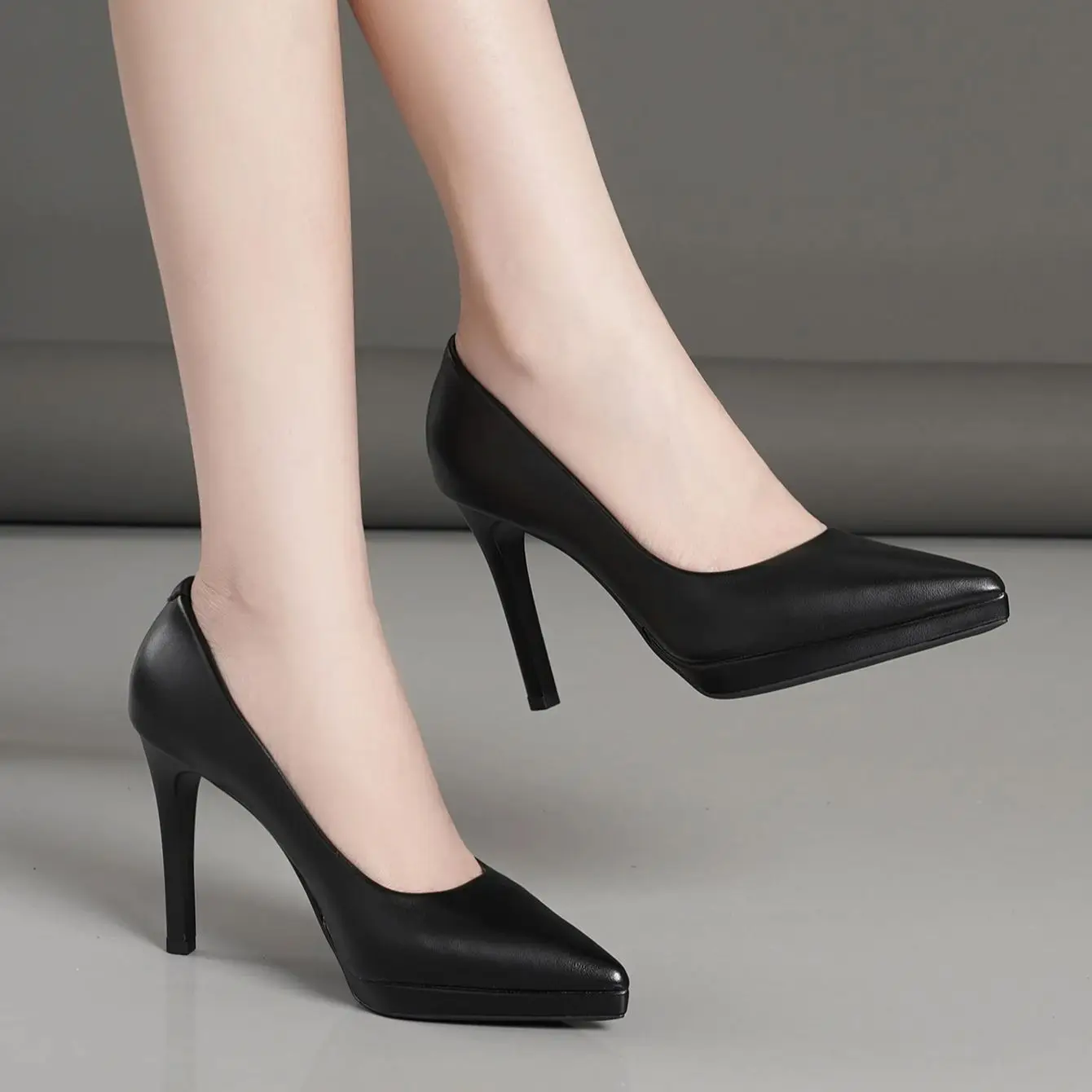 Simple pointed stiletto with shallow-mouthed etiquette professional single shoes