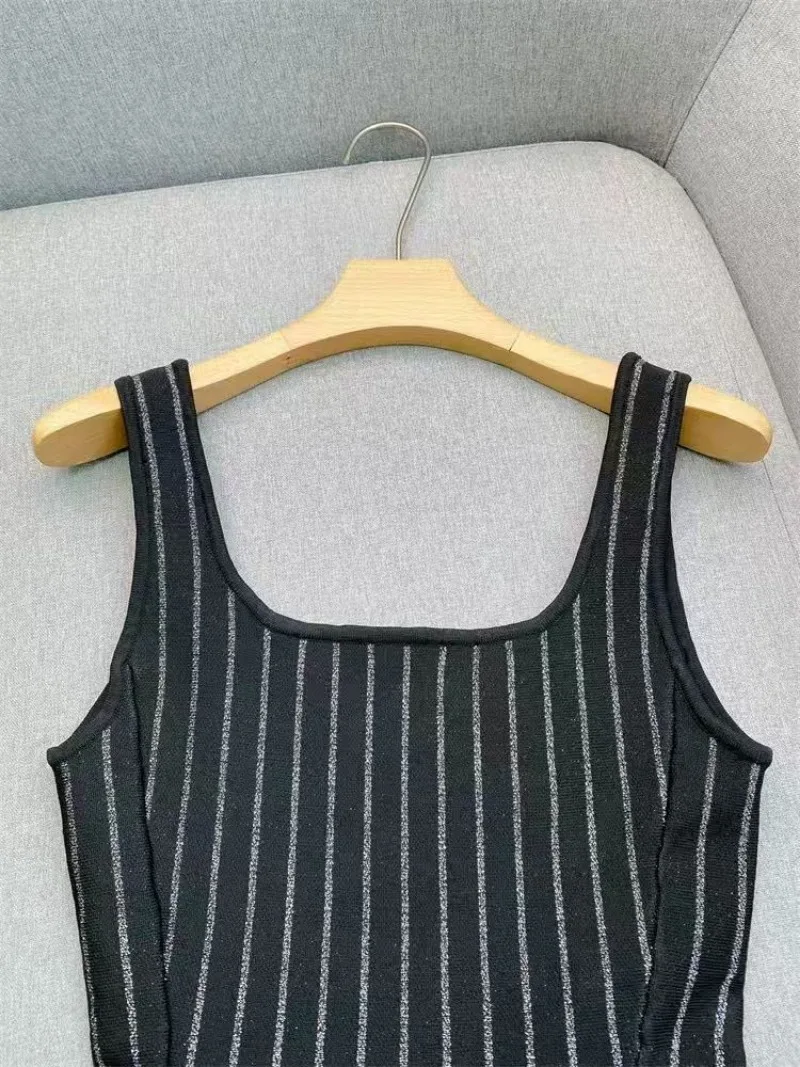 Fashion Contrast Color Slim Mini Dresses for Women Streetwear Trend Temperament Stripe Knitted Dress vestidos de tricô femenino