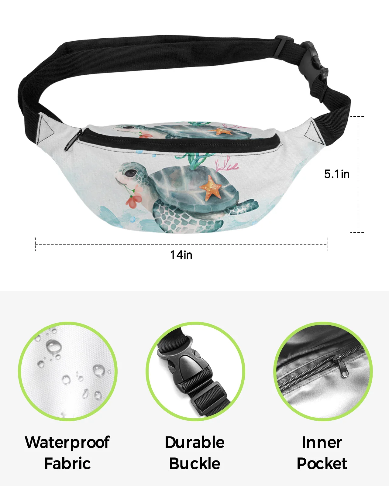 Underwater World Turtle Retro Waist Bag Women Men Belt Bags Large Capacity Waist Pack Unisex Crossbody Chest Bag