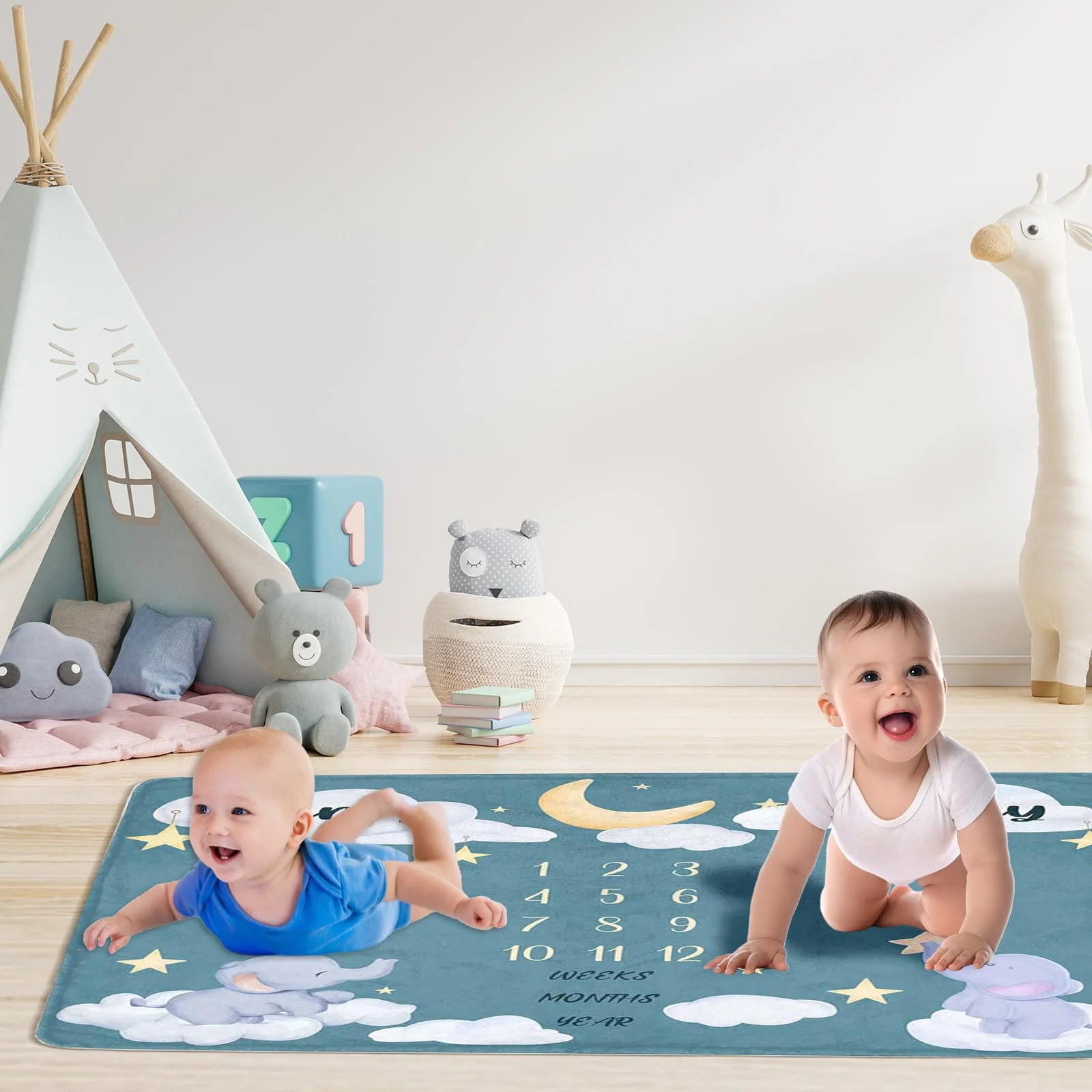 Manta de Hitos para Bebés Gemelos VIKAMA, Manta de Fotografía Conmemorativa Personalizada y Divertida, Regalo de Recuerdo para Baby Shower