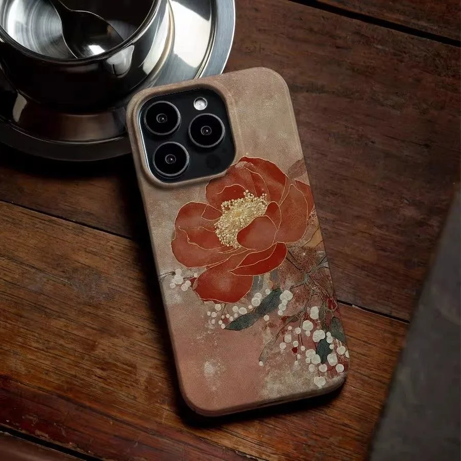 النمط الصيني أنيقة زهرة التقليدية المائية اللوحة جراب هاتف آيفون 16 15 14 11 12 13 برو ماكس زائد الغطاء الخلفي