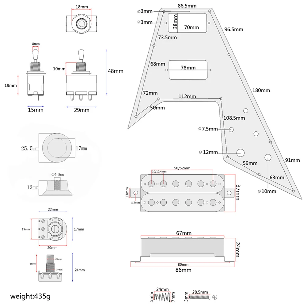 

1Set Professional 3 Ply Guitar Pickguard with 2 Humbuckers 3 Way Switch Black Knobs Scratch Resistant for Electric Guitar
