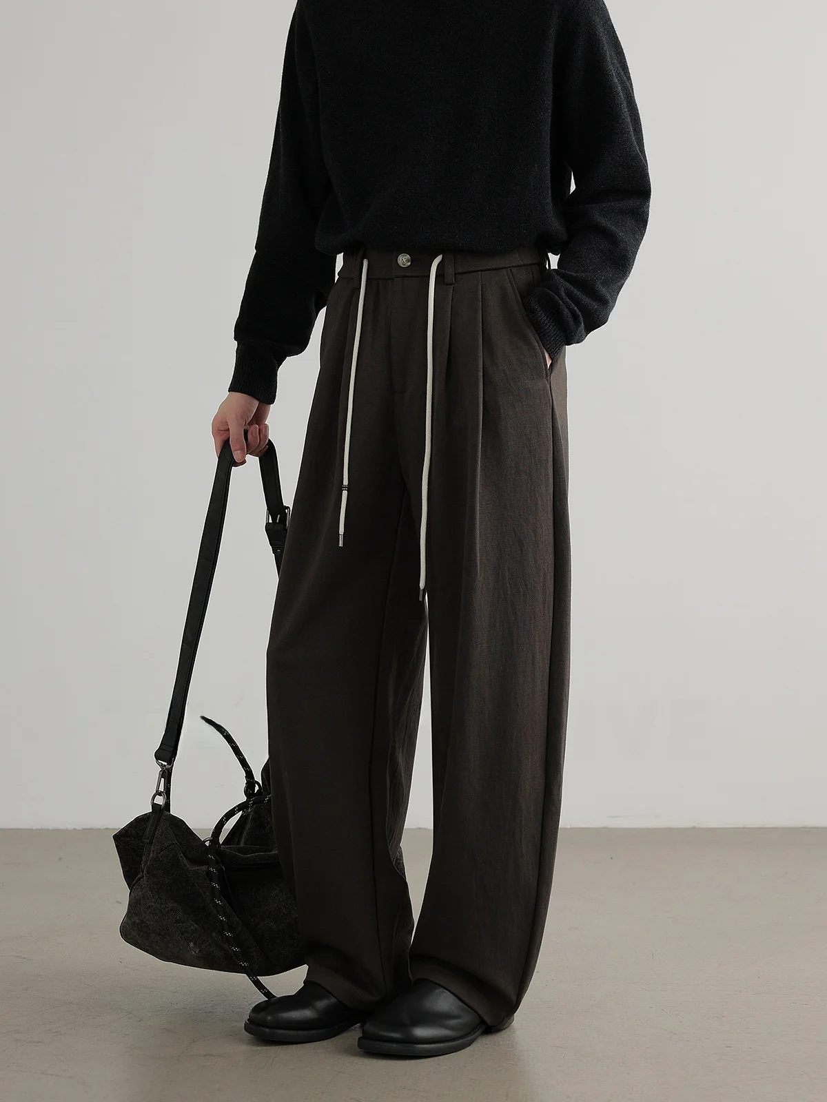 Modal Comfortable Smooth Men's Elastic Waist Wide Leg Loose Casual Pants Commute Versatile Long Trousers Loose Fit Casual Pants