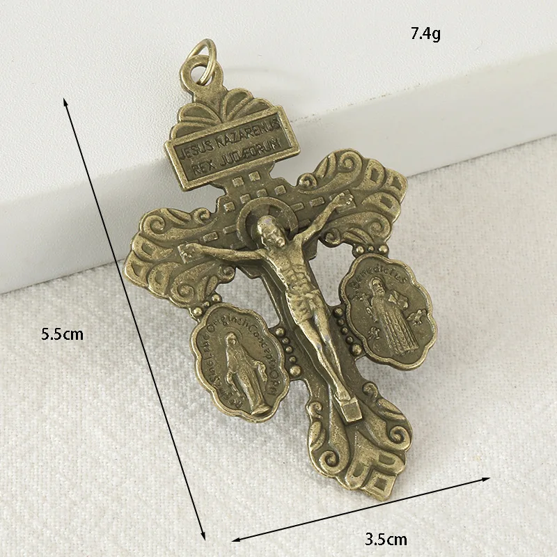 Vintage Saint Benedict Medal Crucifix Pendant - Zinc Alloy DIY Necklace Charm for Forgiveness, Religious Jewelry Findings