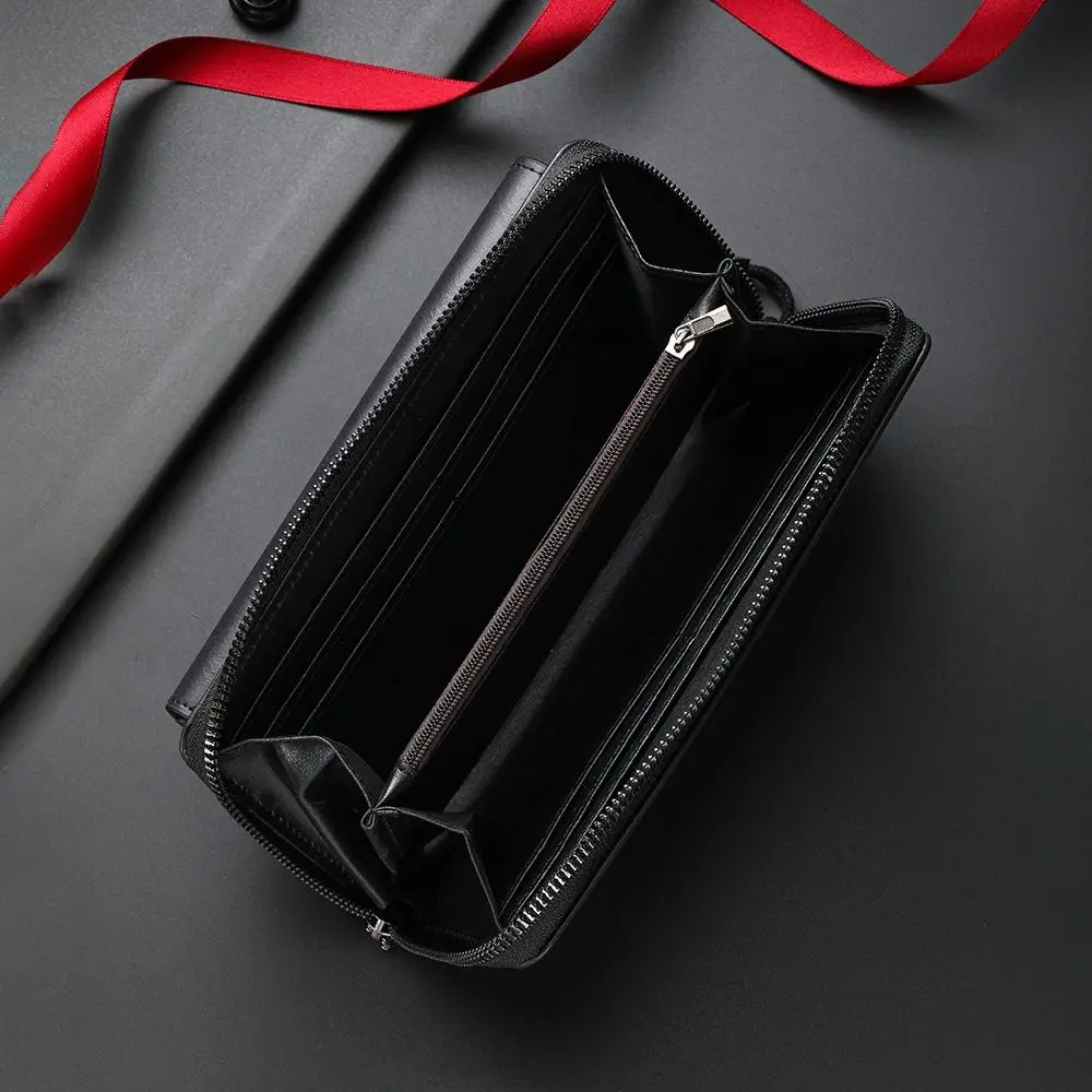 Coin Holder PU Leather Men's Wallet Multi-card Slots High Capacity ID Card Holder Zipper Credit Card Case Business Use