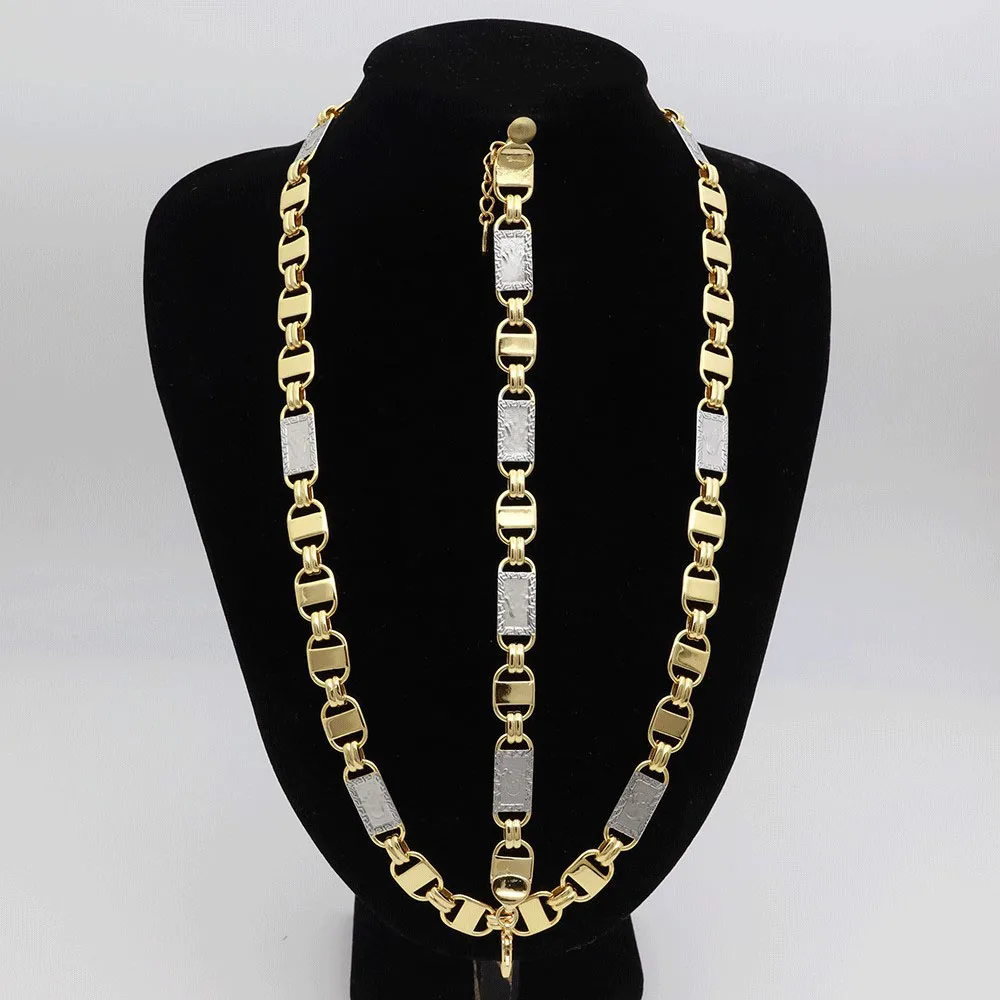 24k Gold-Plated Punk Two Tone Thick Chain Necklace 60cm 24in for Men Women Hip Hop Luxury Copper Jewelry Dubai Party Gift