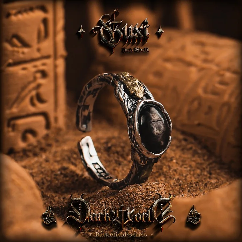 

Night Owl Themed vintege Ring Men's High-end Natural luck Gold Stone Gemstone 925 Silver Rings Adjustable Custom Jewelry