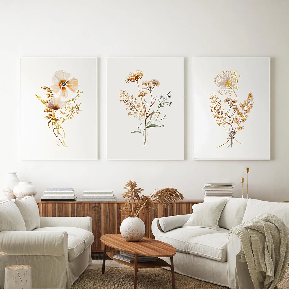 باقة الزهور البرية المائية النباتية طباعة بوهو الأزهار الفنية الرسم على لوحات القماش الجدارية الشمال المشارك ديكور غرفة المعيشة المنزلي #3