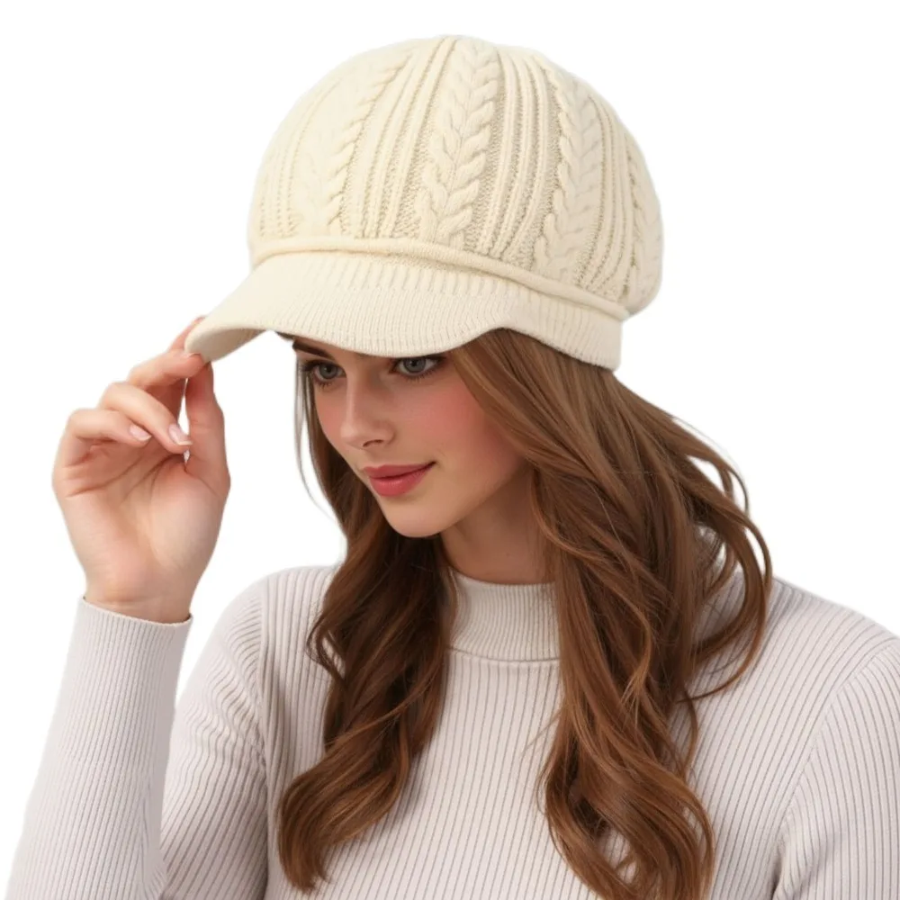 

Casual Thickened Women's Winter Beret Wool Warm Duck Tongue Hat Ear Protection Windproof Knitting Cap Outdoor