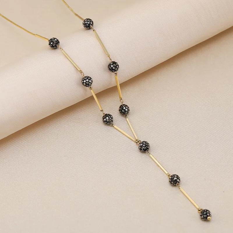 

Diamond ball Y-shaped necklace, a cold and feminine style, collarbone chain, lover's gift accessory trend