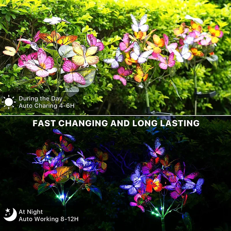 Outdoor Solar Butterfly LED Light Simulation Butterfly Lawn Lamp Waterproof Garden Landscape Home Holiday Party Fence Decoration