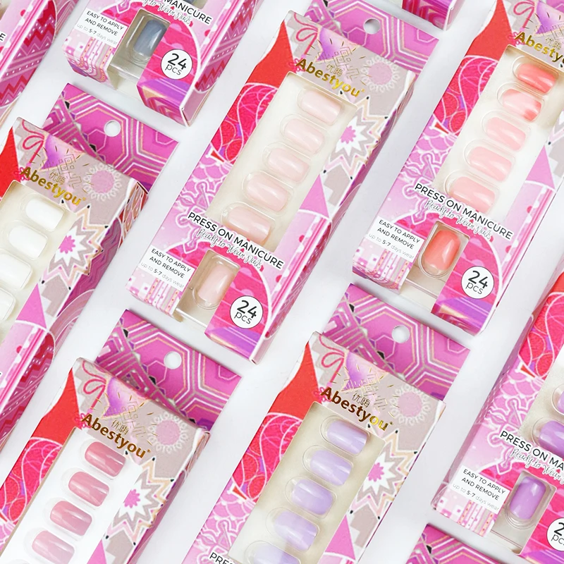 

Abestyou 24pcs/pack Square Head Short Solid Pure Color Press On Acrylic Nails Sets Poly Gel Stickers File Tool Reusable Manicure