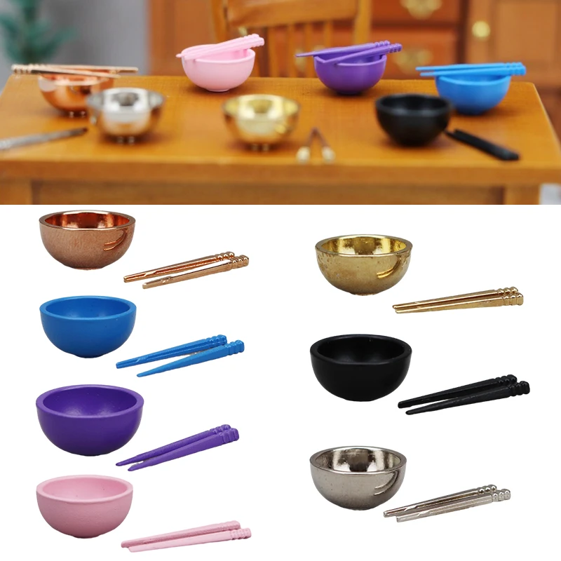 

1Set 1:12 Dollhouse Miniature Bowl Chopsticks Model Kitchen Tableware Accessories For Doll House Decor Kids Pretend Play Toys