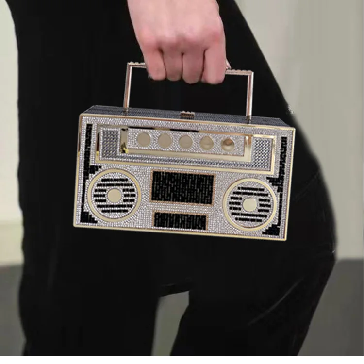 Imagem -03 - Strass Evening Box Bolsa Boombox Clutch Bolsa de Diamantes de Cristal Bolsa Tote Jantar Casamento