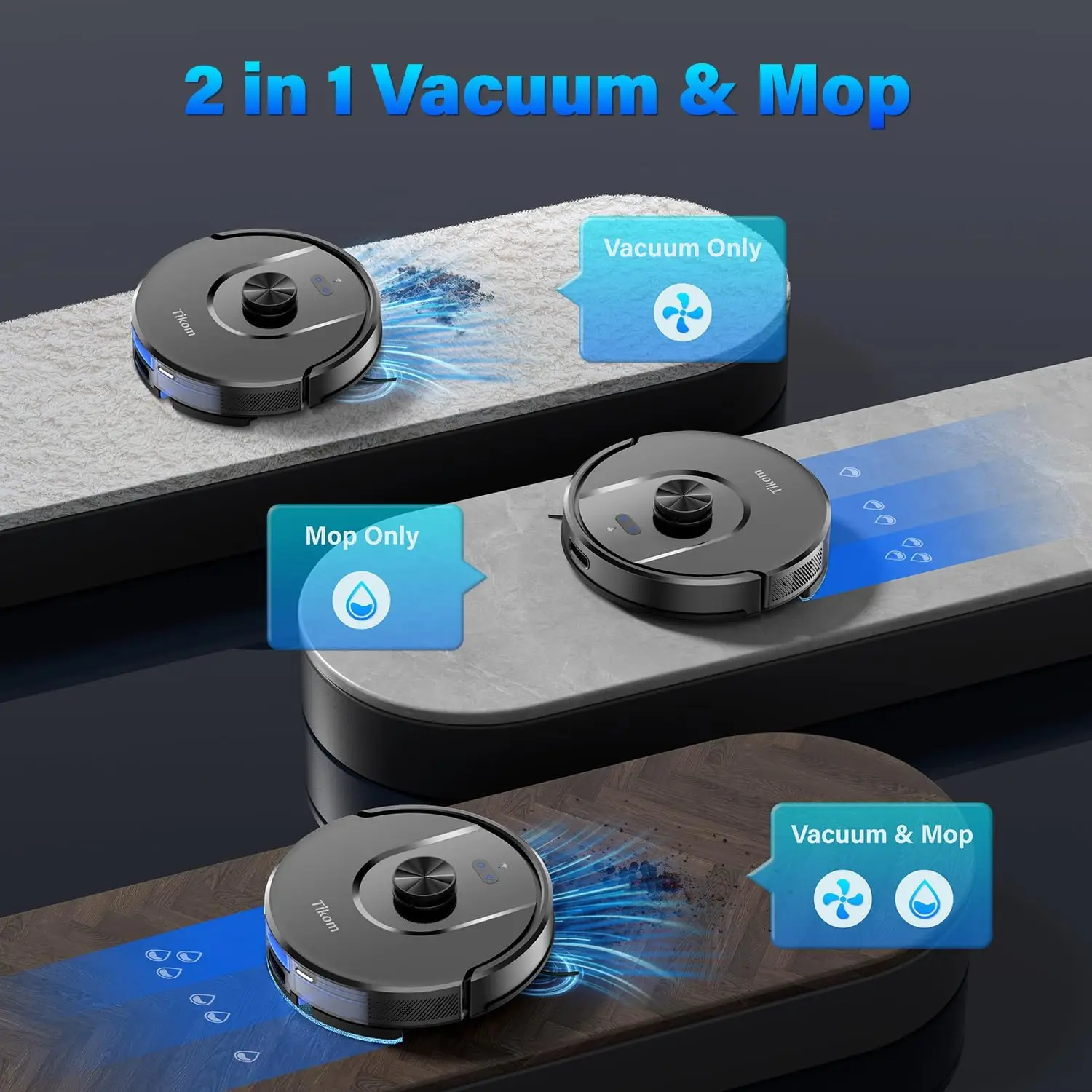 Robot Vacuum and Mop, L8000 Laser LiDAR Navigation , 3000Pa Suction, 150Mins Max,14 No-Go Zones, 20 Virtual Walls, Self-Charging