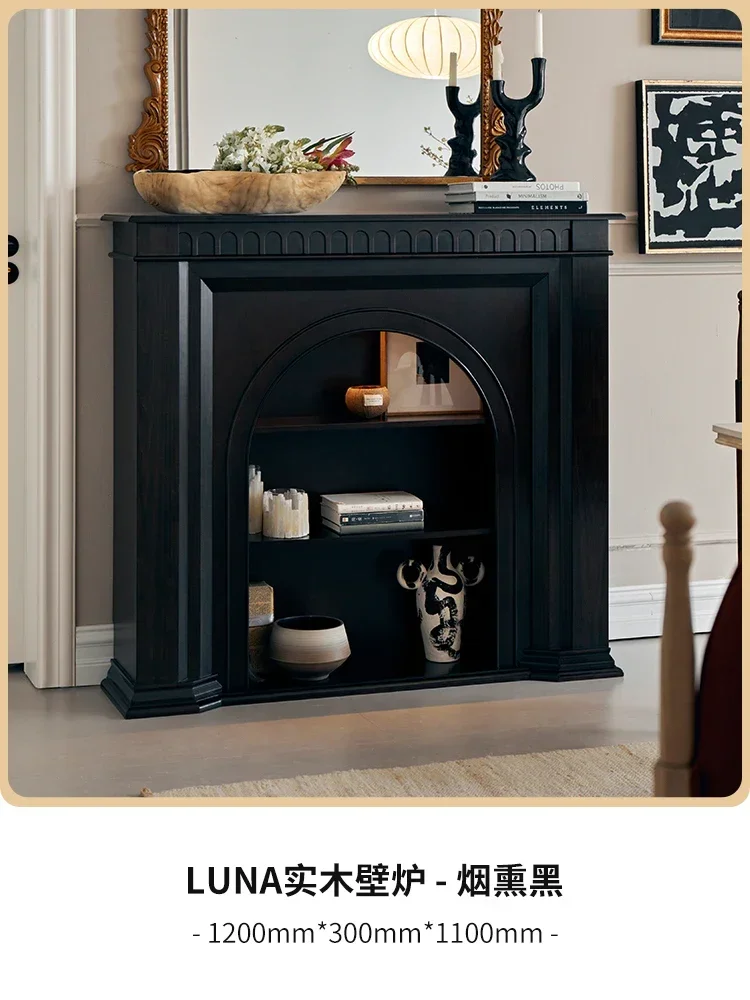 

Retro style solid wood fireplace decorative cabinet American living room entrance side cabinet fireplace rack