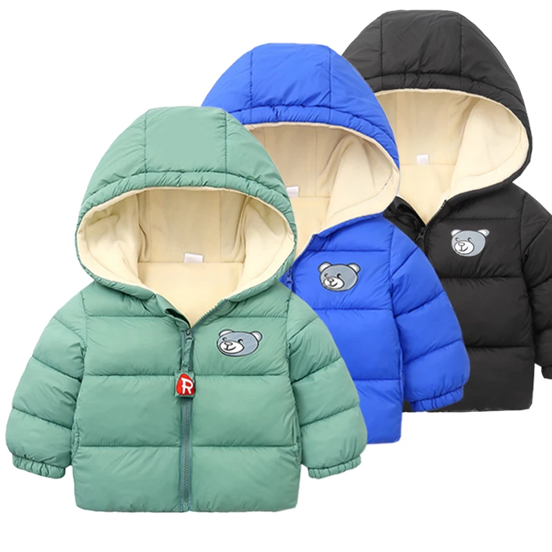 Winter Baby Boys Fleece Jacket For Kids Cartoon Bear Zipper Coat Autumn Boy Warm Hooded Down Jackets Children Outerwear Clothing