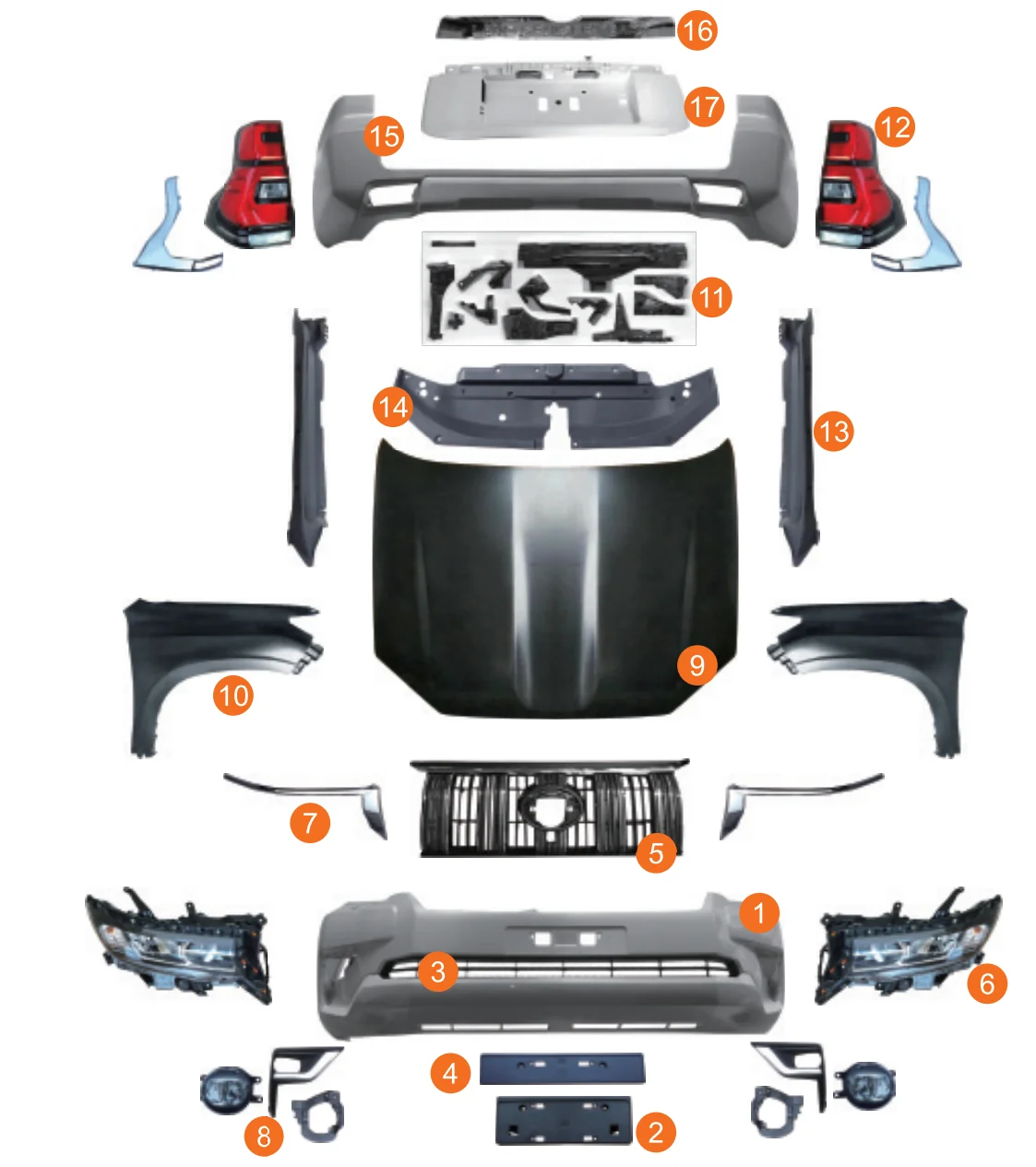 

Xinmaxen auto parts facelift Land Cruiser Prado 2008-2015 upgrade 2018 body kit old to new FJ150 GRJ150 2021 front bumper