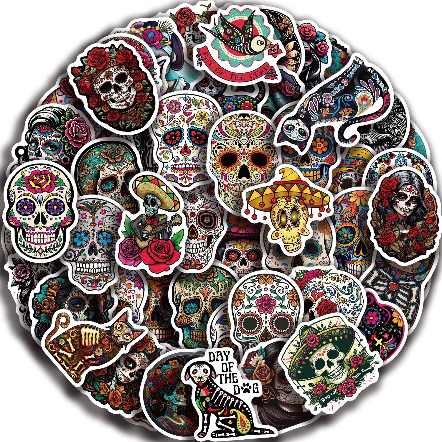 50pcs Mexican Day of the Dead Graffiti Sticker Skateboard Suitcase Guitar Kettle Deco Laptop Waterproof Phone Case Stickers