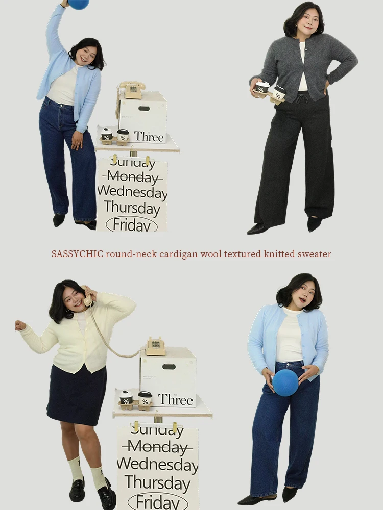 

SASSYCHIC Large Size round Ne Open Cardigan Faion Loose One-Piece hine Knitted Wool Fce Knitted Sweater for Women