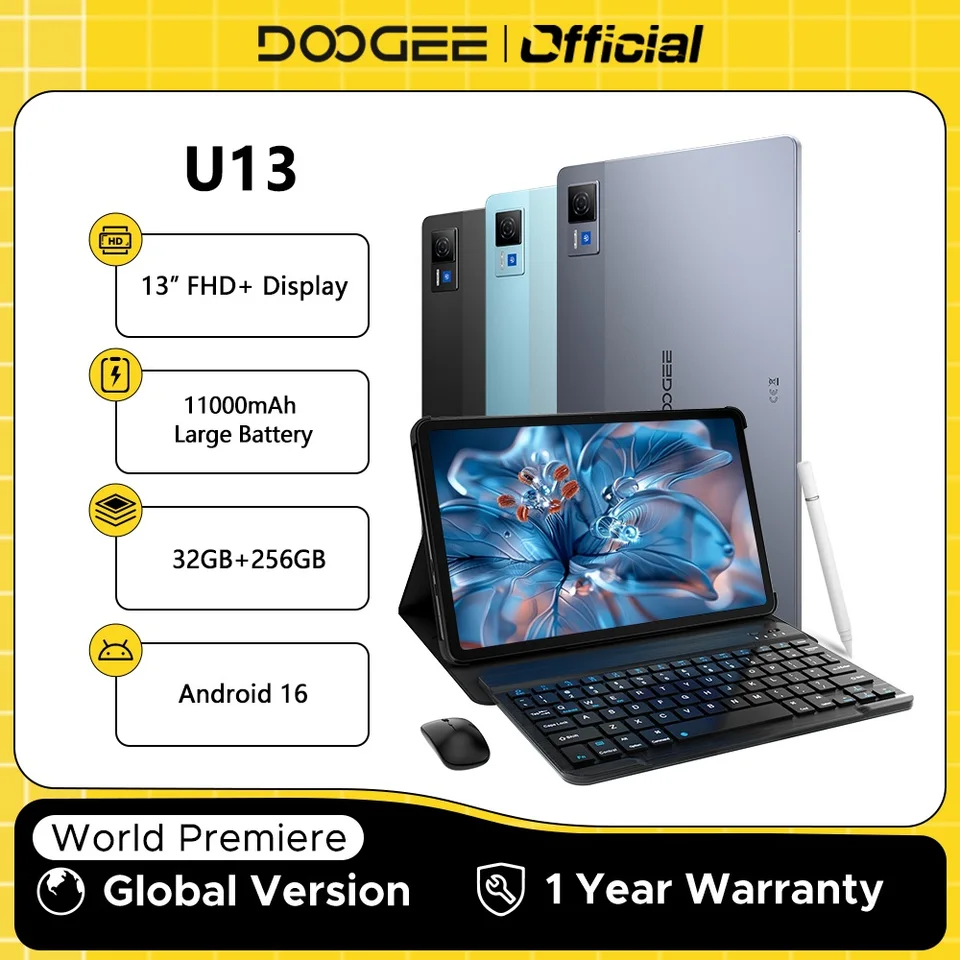 DOOGEE U13 Tablet Android 16 PC Gemini AI 13'' FHD+ Screen 32GB