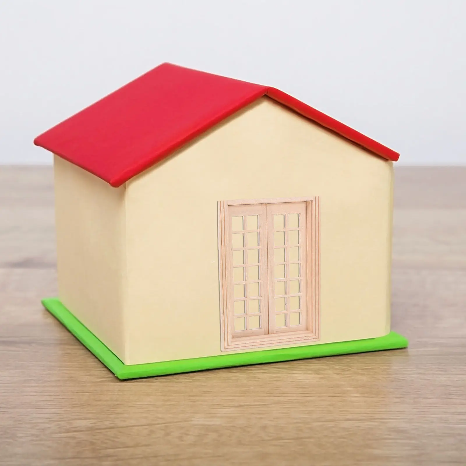 

Mini House 1:12 Scale Wooden Door 13.6x1.3x19.5cm Dollhouse Exterior DIY Accessory Hinged Frame Plastic Glass Miniature Toy