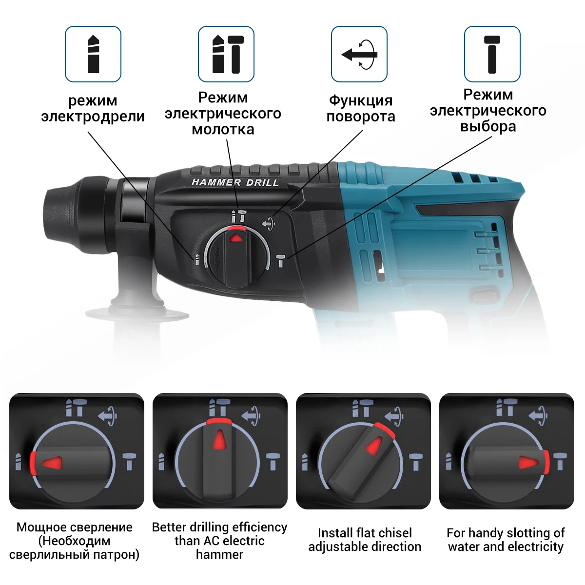 Imagem -04 - Dillpro-brushless Cordless Rotary Hammer Drill Ferramenta Elétrica para Makita Bateria 18v Modos Selector 6200rpm 26 mm Martelete