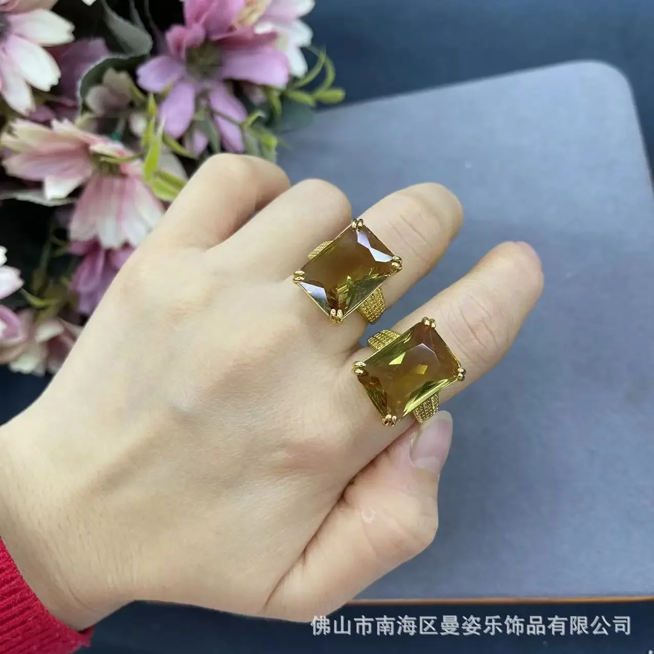 Piedra importada de Turquía, piedra de Sultán chapada en cobre con anillo vivo de circón de oro real de 18K, piedra mágica francesa