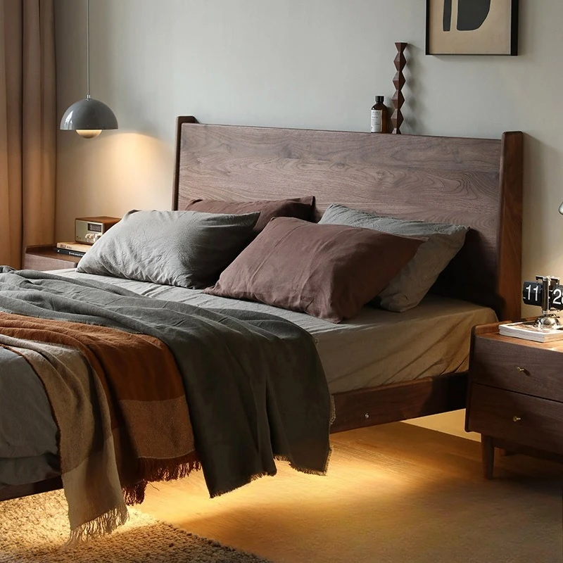 

Cherry black walnut solid wood bed double bed master bedroom Japanese Nordic 1.5 meters 1.8