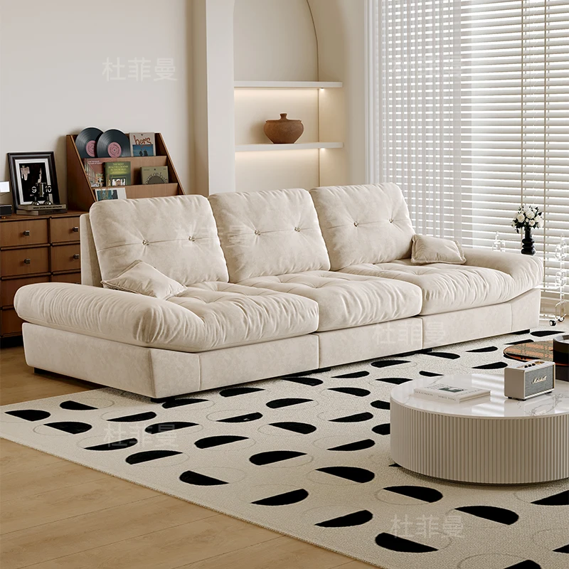 Adjustable mobile backrest cream wind technology fabric straight sofa