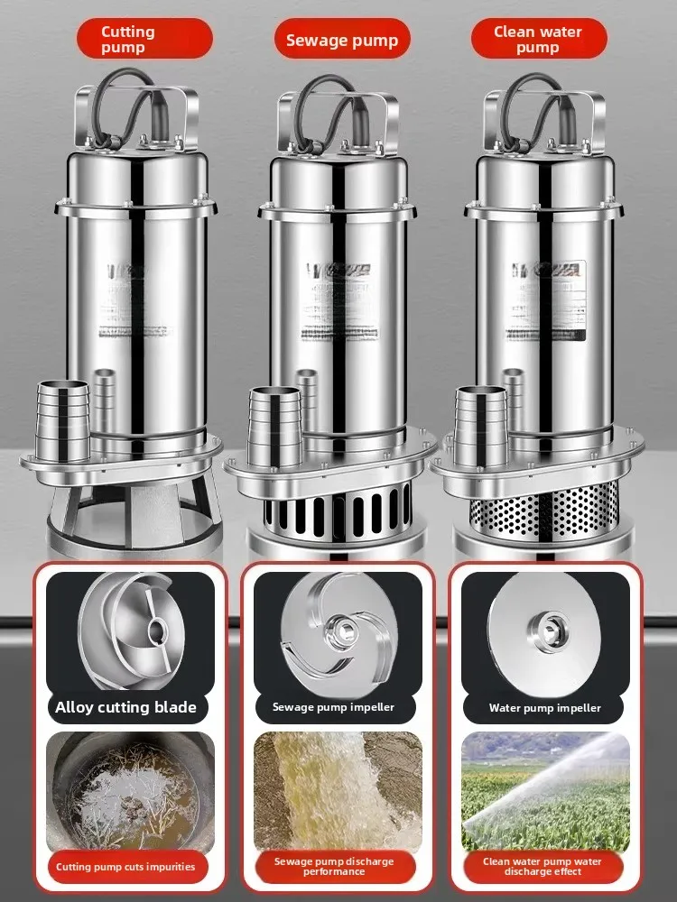 304 Stainless Steel Submersible Pump, 220V Household Pump, Corrosion-resistant Chemical Sewage Pump