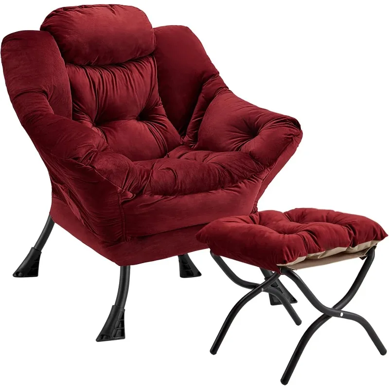 كرسي كسول مع كرسي عثماني حديث كبير قابل للطي، كرسي أريكة للترفيه معاصر مع مساند للذراعين أريكة منجدة