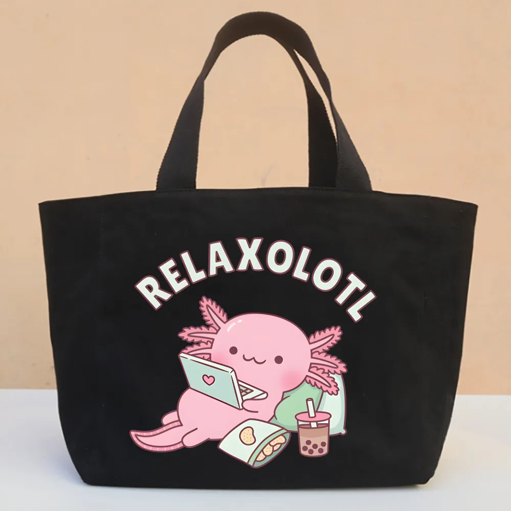 Axolotl Cute Cartoon Design Shoulder Canvas Bags Large Capacity College Harajuku Handbag Women Bag Shopping Bag