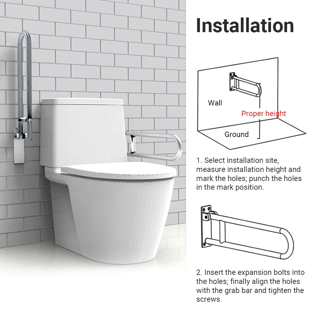 المرحاض درابزين الحمام سلامة بار اليد دعم السكك الحديدية المعاقين درابزين للطي سبيكة المرحاض الملحقات تثبيت مقبض الحمام #4