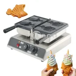 

Commercial Electric double head opening mouth ice cream taiyaki waffle machine fish-shaped waffle cone maker machine Oven