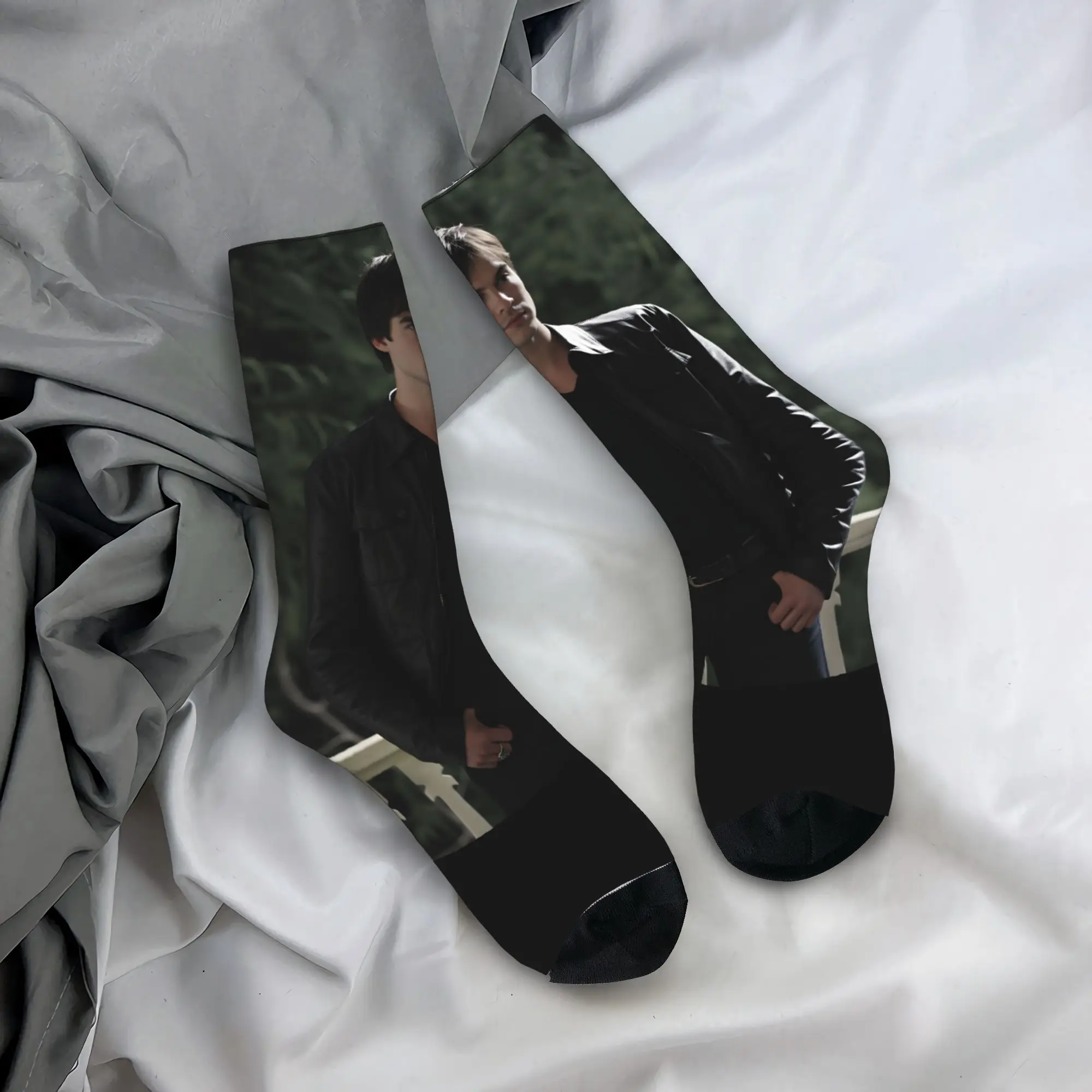 

Damon Salvatore Socks Funny Stockings Men's Medium Soft Running Socks Autumn Graphic Anti-Slip Socks