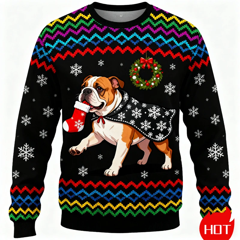 3D Print Cartoon Bulldog Graphic Ugly Christmas Sweater For Men Women Animal Dog Xmas Sweatshirts Winter Pullovers Tracksuit