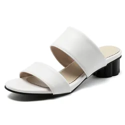 Casual Women's Slippers Summer Mules Shoes Square Low Heel White Sandals Female Flip Flop Outdoor Slides Shoes Large Size 48