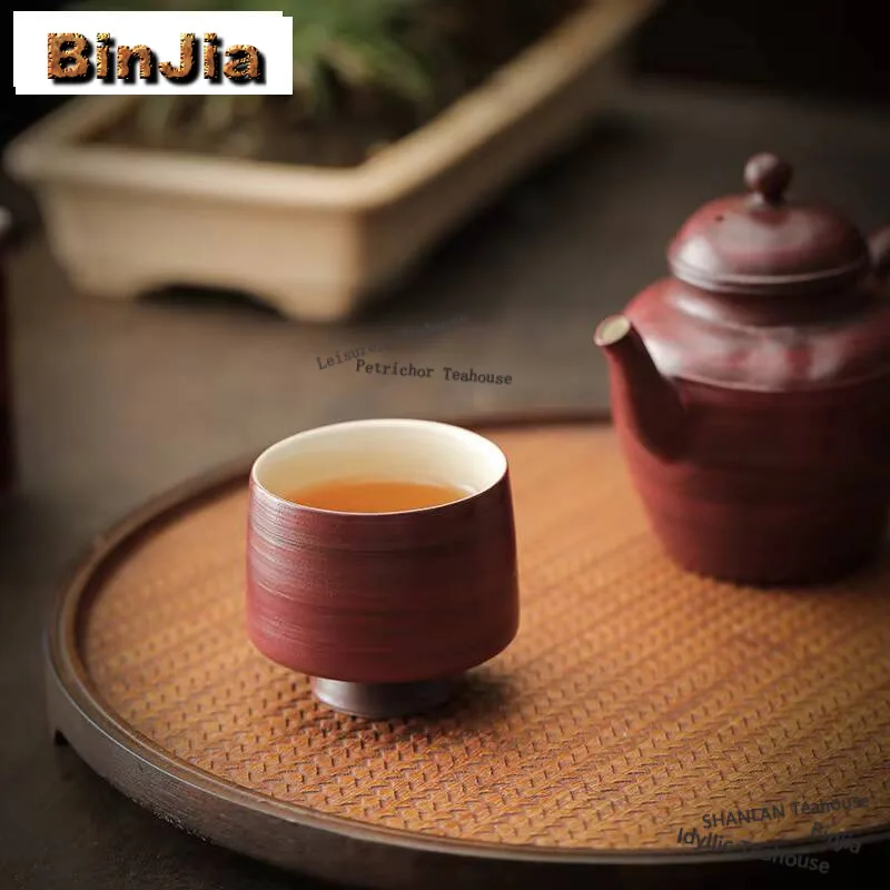 كوب شاي مصنوع يدويًا من السيراميك الأحمر ، كوب رئيسي بأقدام مرتفعة ، وعاء شاي أصلي ، كوب تأمل ، كونغ فو ، بودرة يين ، هدية شاي ، 60 مرة