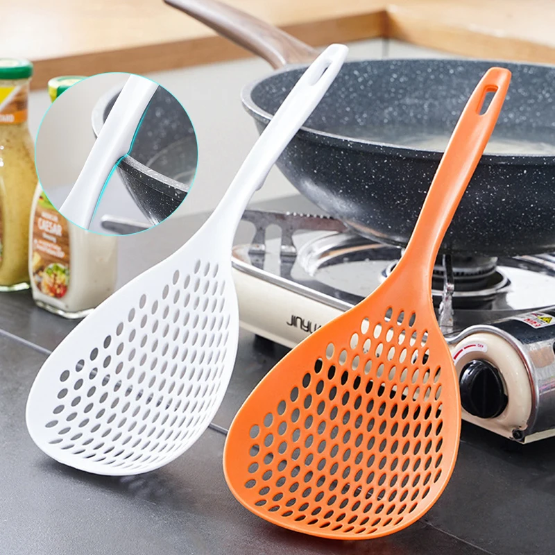 3pcs Strainer Scoop Colander Slotted Pasta Spoon Plastic Skimmer Spoon with Handle Food Drain Shovel for Kitchen Cooking