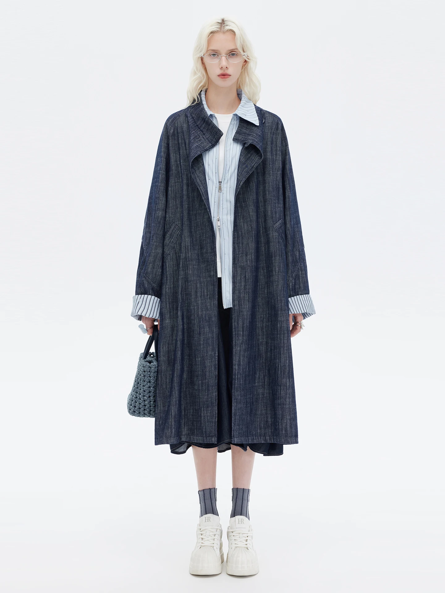 

Длинная женская ветровка из смесового льна и хлопка, деним синего цвета, с воротником-стойкой, в стиле колор-блок, для повседневной носки и работы, весна