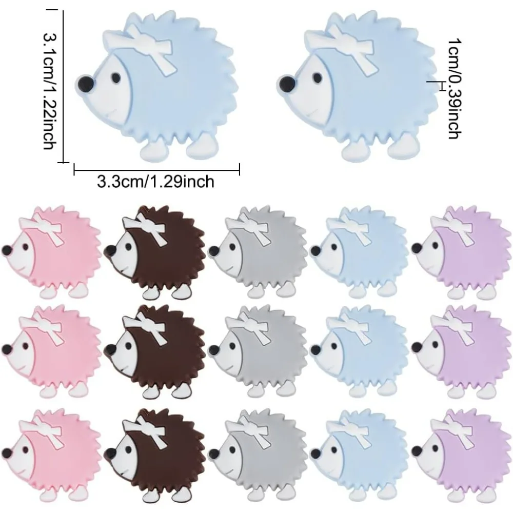 15 Pcs Hedgehog Beads, 5 Colors Animals Silicone Beads Creative Cartoon Silicone Beads for Jewelry Making Bracelets Necklace