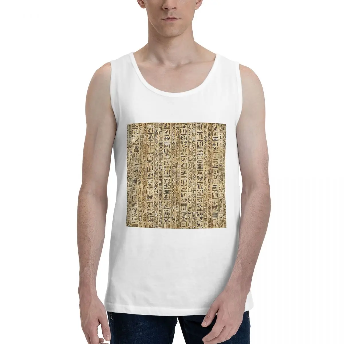 Egyptian Hieroglyphs And Deities 100% Cotton Men's Sweatshirt Vest Sleeveless Clothing Tees Men Tank Tops T-shirt