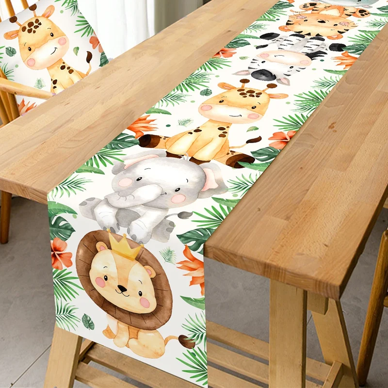 مفرش طاولة حيوانات الغابة وايلد وان فورست سفاري لتزيين حفلات أعياد الميلاد للأطفال، أغطية طاولات للأولاد، مستلزمات استحمام الطفل